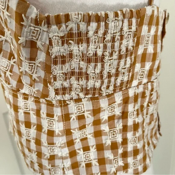 Anthropologie Maeve Scalloped Crop Top Sz‎ 6 Neutral Motif Brown Spaghetti strap - Picture 7 of 13